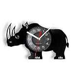 JKLMZYT Wildlife Rhino Laser geätzte Schallplatte Wanduhr Rhinocero Silhouette Home Decor Watch African Safari Album Longplay W