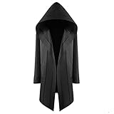 HUYURI Umhang mit Kapuze Herren Mittelalter Kleidung Mantel Lang Gotik Ritter Cape Lange Robe Halloween Kostüme für Erwachsene Unisex Cosplay Hexe Vampir Gothic Steampunk Vintage Smoking Jack