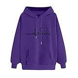 MEIPIQI Damenbluse Plain Casual Sweatshirts with Pockets Damen Liebe Gedruckt Langarm Kapuzenpullover 2021 Mode Hoodie Gedruckt Nettes Kapuzen Sport Top Langarm Kapuzenp