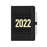 LGM Terminplaner 2022 Planer-wöchentlicher und monatlicher Planer mit veganem Lederabdeckung, unsichtbarer Stifthalter, A5-Hardcover-Notebook Büro (Color : Black)