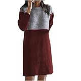 Damen Pullover Kleid Elegant Strickkleid Langarm Minikleid Casual Winterkleid Farbblock Jumper Tops Warme Wickelkleid Mode A-Linie Sweater Herbstkleid Lockere Kleider für Winter Herb