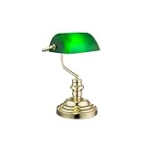 INNOVATE® Bankerlampe Grün – 36cm hohe Bürolampe E27 – englische Retro Schreibtischlampe Messing – 1,5m langes Kabel mit Kippschalter und Eurostecker – Bibliothekslampe Acryl Lampenschirm Glas Grü