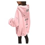 Supertong Damen Hoodie Teenager Mädchen Übergroßer Kapuzenpullover Sweatkleid Brief Print Oversized Pullover Kleider Herbst Winter Große Größen Kapuzenpulli Kapuzenjacke mit Reißverschluss Sw