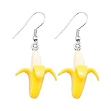 Treuheld® | Bananen Ohrringe/Ohrhänger - süße Hänger fürs Ohr mit geschälter, gelber Banane | Obst ausgefallene Ohrringe Frucht Früchte Ohrstecker Damen Kostüm Karneval Fasching Silb