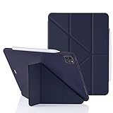 Origami Hülle für iPad Pro 11 Zoll 2021/2020/2018 (3./2./1. Generation), 5-in-1 Stehende Positionen, Glatt Silikonhülle & Weiche TPU Rückseite, Auto Schlaf/Wach & Pencil 2 Aufladung Folio, Dunkelb