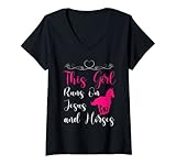 Damen Dieses Mädchen läuft auf Jesus und Pferden Christentum T-Shirt mit V