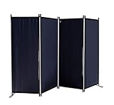 QUICK STAR Paravent 4 Teilig 165 x 220 cm Stoff Raumteiler Trennwand Balkon Sichtschutz Stellwand Faltbar Schw