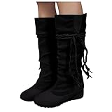 Hohe Stiefel für Damen - Dasongff Stiefeletten Ankle Boots Fransen Langschaft Winterschuhe Retro-Stil Quaste Reiterstiefel Schuhe Kniehohe Schuhe Runde Zehen Halblange Stiefel Winter und Herb