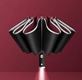 NC Automatisch öFfnender Und SchließEnder Umgekehrter Dreifach-Klappschirm Reflektierende Seite Mit Taschenlampe Winddichter Regenschirm GeschäFtsreiseleichter Und Starker Tragbarer Reg