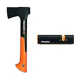 Fiskars Universalaxt, Inklusive Klingen- und Transportschutz, Länge: 35,5 cm, X7-XS & Fiskars Axt- und Messerschärfer, Xsharp