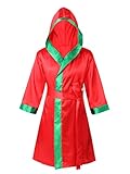 Freebily Unisex Kinder Satin Bademantel Morgenmantel mit Kapuze Weihnachts Nachtwäsche Robe Mantel mit Taillengürtel X-Mas Geschenk Rot 152/12 J