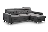 Ecksofa mit Schlaffunktion mit Bettkasten Sofa Couch L-Form Polstergarnitur Wohnlandschaft Polstersofa mit Ottomane Couchgarnitur (242cmx170cmx84cm)-LIROY (Ottomane Rechts, Donkelgrau)