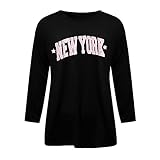 Übergroße Pullover Sweatshirts für Frauen Langarm O-Ausschnitt Loose Fit Tunika Top T Shirt Blusen für Herbst Winter, Wjy02#schwarz, 36