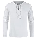 BIBOKAOKE Hemd Herren Langarm V-Ausschnitt mit Schnürung Freizeithemd Leinenoptik Sommerhemd ArbeitsHemd Button Down T-Shirt Dünne Business Langarmshirt Atmungsaktivität Sportbekleidung