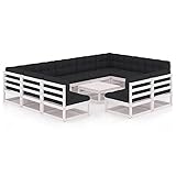 vidaXL Kiefernholz Massiv Gartenmöbel 12-TLG. mit Kissen Ecksofa Mittelsofa Tisch Sofa Sitzgruppe Gartensofa Lounge Garten Garnitur Gartenset Weiß