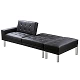 Tidyard Kunstleder Schlafsofa mit bettkasten und Schlaffunktion, verstellbares Schlafcouch und eine Ottomane, Schwarz/Weiß Op