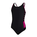 Speedo Boom Logo Splice Muscleback Mädchen Badeanzug, Schwarz/Electric Pink, 13-14 J