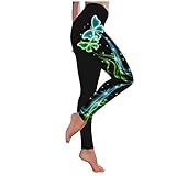 Yoga Leggings Damen Hohe Taille Leggins Stretch Blickdicht Yogahose mit 3D Schmetterlingsdruck Gym Sport Jogginghose Tummy Control Yoga Hosen Running Workout Training