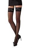 Selente Lovely Legs elegante halterlose Damen Strümpfe (made in EU), schwarz mit spitzen Saum, Gr. S