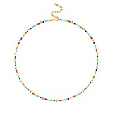 Ketten Damen Perlenkette Chokerhalsketten für Frauen Mädchen - Bunte Perlen Y2k Halskette, Böhmische Seed Bead Layered Neck Chain Schmuck Damen Geschenk mit Geschenkbox