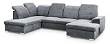 mokebo® Wohnlandschaft in Lederoptik 'Die Heimelige' als gemütliches Ecksofa, Couch, 4-Sitzer Sofa oder Eckcouch, Weicher Strukturstoff in Grau-17 | Recamiere Links | Ohne Schlaffunk