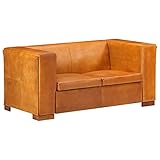 vidaXL Sofa 2-Sitzer Vintage Polstersofa Loungesofa Sitzbank Lederbank Polsterbank Sitzmöbel Ledersofa Wohnzimmersofa Hellbraun E