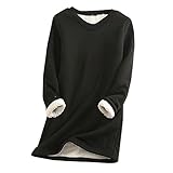 Plüsch Tunika Pullover Damen Teddy Fleece Einfarbig Herbst Winter Lang Sweatshirt Oversized Weich Oberteil Warm Bluse Lose Tunika Casual Hausmantel Loungewear, Schwarz , 46