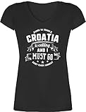 Länder Fahnen und Flaggen - Croatia is Calling and I Must go Weiß - XL - Schwarz - Kroatien - XO1525 - Damen T-Shirt mit V