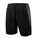 AMZSPORT Shorts Herren Sport Kurze Hose Atmungsaktiv Sporthose Laufhose mit Reißverschlusstaschen, Schwarz, L