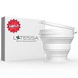 NEU - LATESSA® Reinigungsbehälter - Der mit Abstand beste Reinigungsbecher für Menstruationstassen - extra groß & stabil, sicher & faltbar - für die Mikrowelle - Reinigung mit Damp