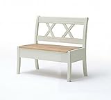 Truhenbank Sitzbank mit Lehne 105cm massiv Küchen Truhen Bank Holz Kiefer creme W