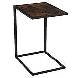 HOMCOM Beistelltisch in C-Form Kaffeetisch Couchtisch Standtisch Tisch Metall MDF Rustikal-Braun 40,6 x 50,8 X 64,2