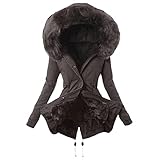 AGOUWUCHE Damen Winterjacke Winterparka mit Kapuze Frauen Jacke Parka Mantel Herbst Winter Langarm Übergangsjacke Warme gefüttert Lange Teddyfell Wintermantel Slim Fit Steppjacke C