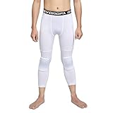 DEVOROPA Youth Boys Basketball Compression Pants with Knee Pads 3/4 Athletic Tights Quick Dry Sports Workout Leggings White XS