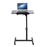 Estink Computertisch mit Rollen, Computer-Schreibtisch, multifunktional, Nachttisch, für Wohnzimmer, Schlafzimmer, Büro, 60 x 40 x 64 – 88 cm (schwarz)