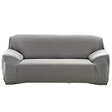 Sofa Bezug 1 2 3 4-Sitzer-Stoffüberwurf, Schonbezug, elastischer Überwurf für Sofa, Sessel, Couch zum Schutz, Farbe: pure, grau, 3 Seater:190-230