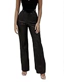 Siyova Damen Lederhose PU-Paket Hüfte weites Bein Hose Neue sexy hohe Taille Slim Schwarze Casual Pants High Street Wind Biker Frauen Leder gerade Frühling und Herbst Frauen (Schwarz, S)