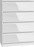 MeHome Kommode Malwa mit 4 Schubladen Weiss Hochglanz, Diele, Flur, Anrichte Modern, Mehrzweckkommode, Highboard, Sideboard, Mehrzweckschrank, Wohnzimmer (Weiß)