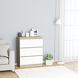 yeacher Sideboard Kommode,Schrank Schubladen Hochglanz für Kinderzimmer,Schlafzimmer,Flur, Weiß Sonoma-Eiche 60 x 35 x 76 cm Spanp