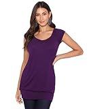 Damen Sommer T-Shirt Kurzarmshirt V-Ausschnitt Bluse Tunika Oberteil Top, Violett, 36, 7604-PUR-08