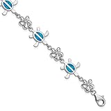 JewelryWeb Armband, Sterlingsilber, 17,8 cm, Design Schildkröte mit Blume, blauer Op