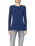 Love Moschino Damen Fitted Long Sleeved with Matching Tone Rhinestone Heart and Shiny Print T-Shirt, Blau, 38