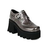 LcHuiBo Damen Plateauschuhe Chunky Heel Oxford Schuhe Monk Strap Brogues Schuhe Mary Jane Pumps Schnalle Punk Lolita Gothic Oxford Schuhe Mode Freizeitschuhe (Silver,37)