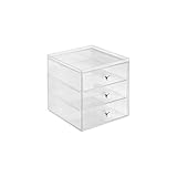 iDesign Schubladenbox für Kosmetik, kompakter Make-Up Organizer mit 3 Schubladen aus Kunststoff, stapelbarer Schubladenturm für Schminke, Kosmetika & mehr, durchsichtig