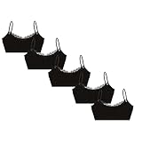 TupTam Mädchen Bustier BH mit Pads Spaghettiträger und Spitze Basic Bra Baumwolle Gepolstert 5er Pack, Farbe: Schwarz, Größe: 152-158