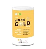 nur.fit BIO Goldene Milch Mix 300g – Herz aus Gold (Mild) – Golden Milk mit BIO Gerstengras, BIO Kurkuma, BIO Hagebutten Pulver - Veganes Kurkuma Latte Pulver mit wichtigen V