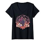 Damen Die Hexen Pentagramm Pentagramm Altar Star, Zaubersprüche und Totenköpfe T-Shirt mit V