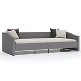 Tidyard Tagesbett mit 2 USB-Ausgängen, Schlafsofa Bettsofa Sofa Couch Bettgestell Jugendbett Hellgrau Stoff 90x200