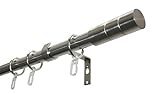 GARDINIA Gardinenstangen-Set 1-Lauf Zylinder, Komplettstilgarnitur inkl. Befestigungsmaterial, Länge: 160 cm, Ø 19 mm, Metall, Edelstahl-Optik, 32782
