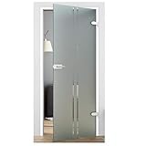 Glastür Ganzglastür Drehtür aus ESG-Glas LEVIDOR ® in Milchglas mit senkrechten Streifen 834x1972 mm (BxH) für Studio Griff und Studio Bänder, also Studio/Studio Bohrlöcher. Sehr hochwertige Qualität Made in Germany vom deutschen Hersteller Levidor - DIN-R